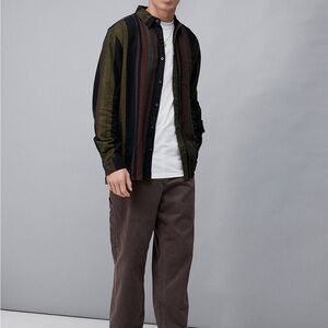 UO Black Striped Long-Sleeve Flannel Shirt UK